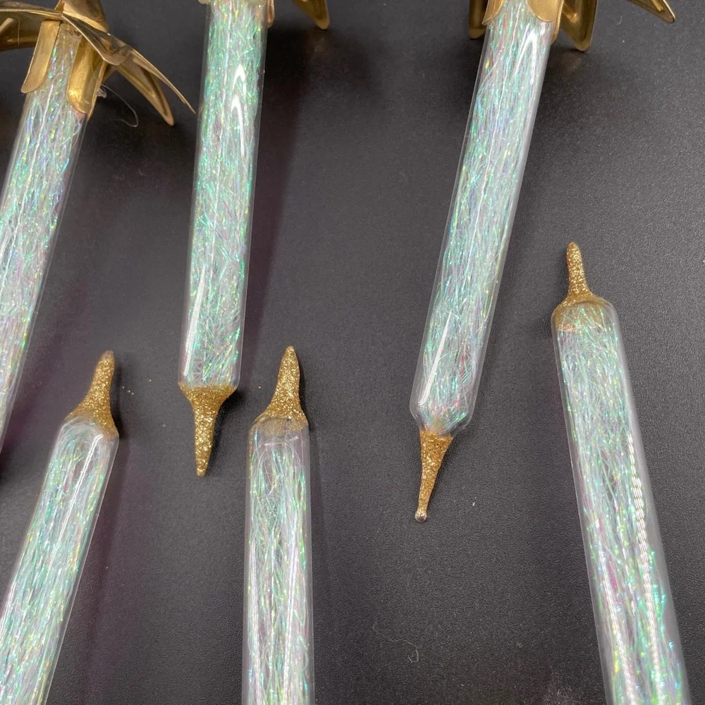 Clip On Candle Ornaments Christmas Iridescent Tinsel Color Changing Blue Pink